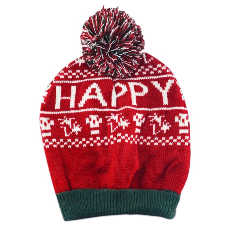 Women Christmas Snowflake Winter Knitted Beanie Hat Cute Fluffy Pompom Stretch Cuffed Skull Cap Ski Ear Warmer: 2