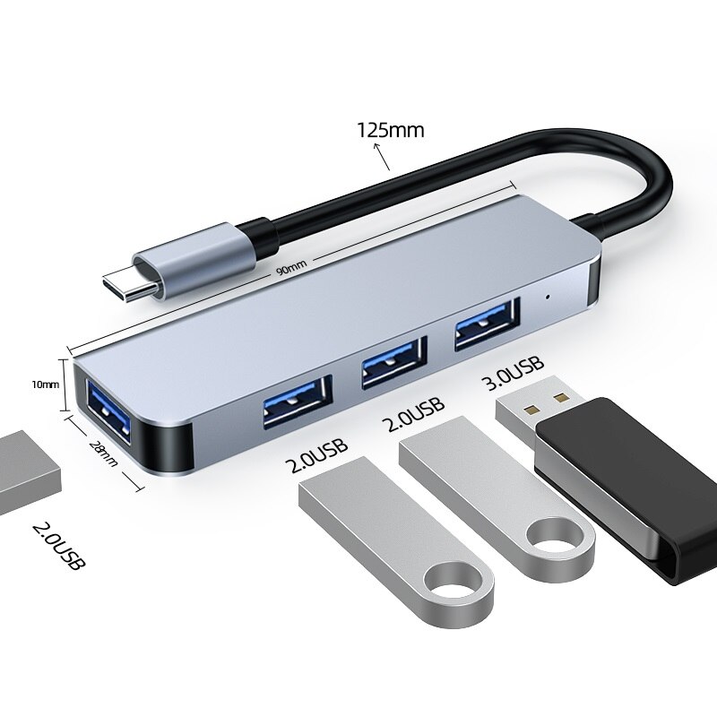 4 in 1 Hub USB 3.0 2.0 Adapter Hub Type C HUB 4 Ports to USB 3.0 Data Hub Adapter for Laptop PC Mobile Phone USB Devices