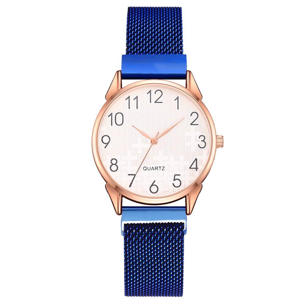 Ensemble de 2 montres pour femmes avec bracelet en maille magnétique et aimant en or, montres à quartz à chiffres arabes pour femmes: Bleu