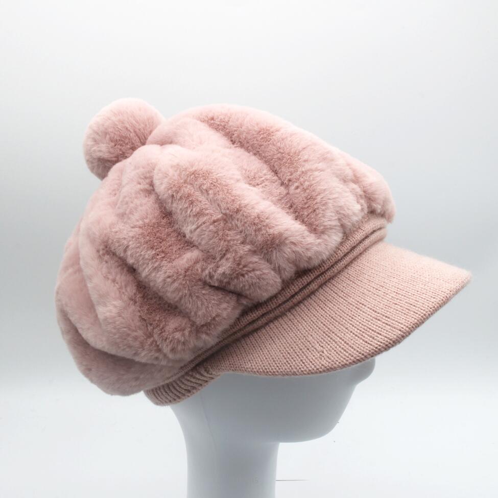 Gorro de punto para niña y niño, boina rosa, octogonal, liso, Newsboy, sombrero para mujer de piel sintética, sombrero de panadero con pompón: Pink