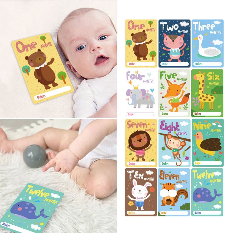 Tarjeta de mes para recién nacido, KP-H1, tarjetas de foto de Milestone para bebé, juego de 12 para capturar los momentos conmemorativos del primer año de su bebé