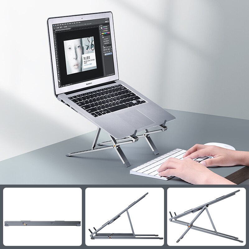 Adjustable Laptop Holder Notebook Stand Support For Mackbook Pro Computer Base Riser Portable Laptop Stand Cooling Bracket: Dark Grey