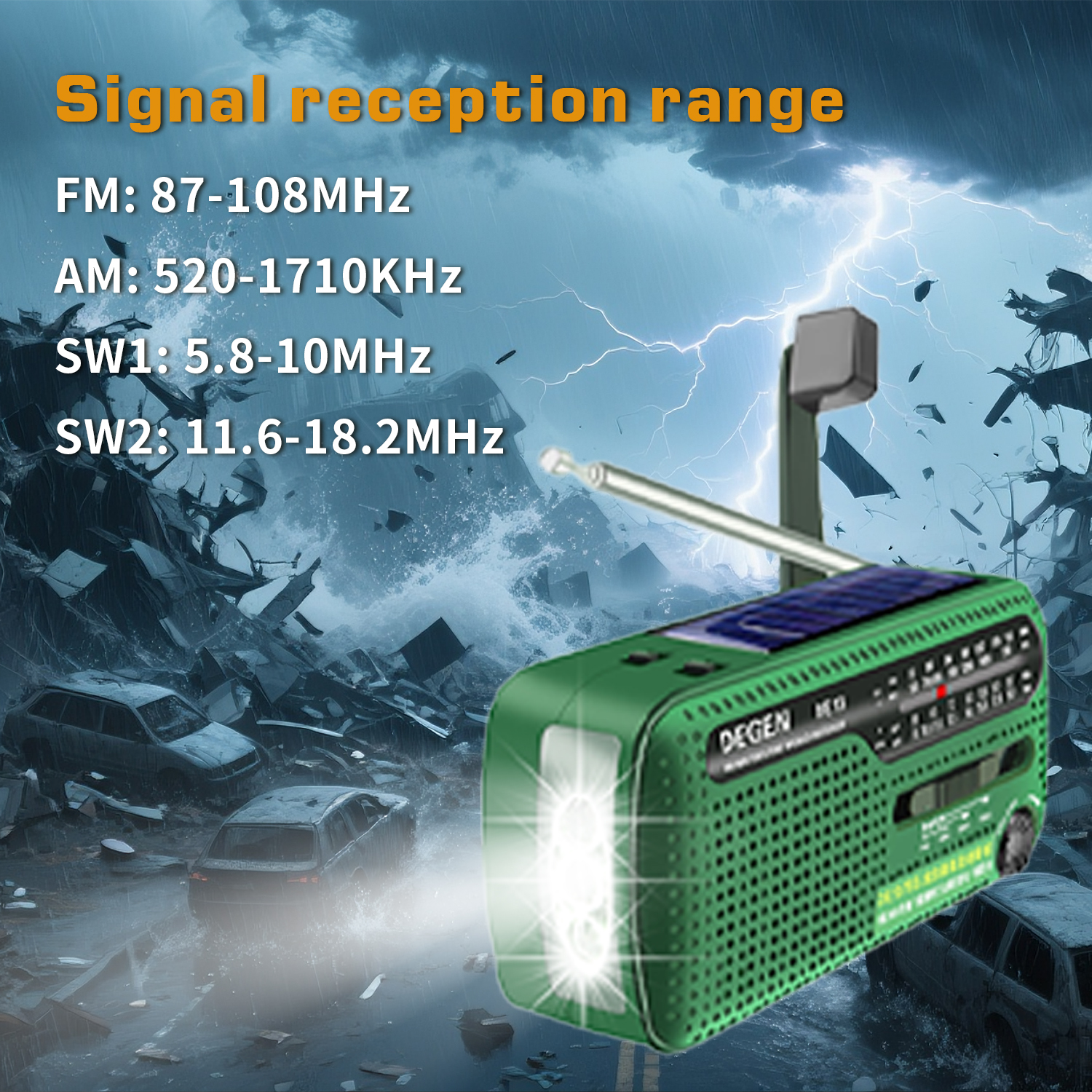 Degen DE13 Zaklamp Fm Zon Wekker Radio Kan Power Uw Telefoon Emergency Radio Draagbare Fm Mw Sw Crank Radio ontvanger