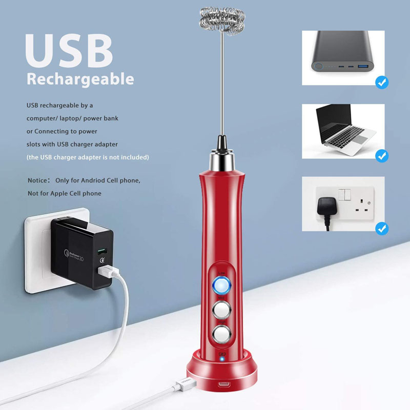 Elektrisk äggvisp mjölkskummare skummaskin 3 in 1 usb uppladdningsbar höghastighets dryckesmixer handhållen skummare kaffeskumningsstav