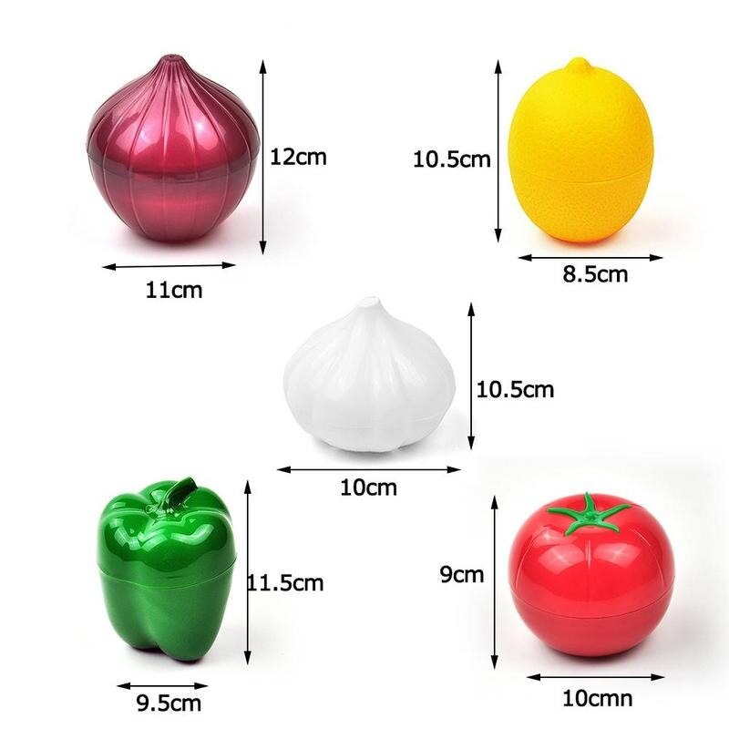 Caja de plástico para almacenamiento de alimentos, organizador con forma de verdura, ajo, limón verde, cebolla, pimienta, tomates, accesorios Hol X0F4