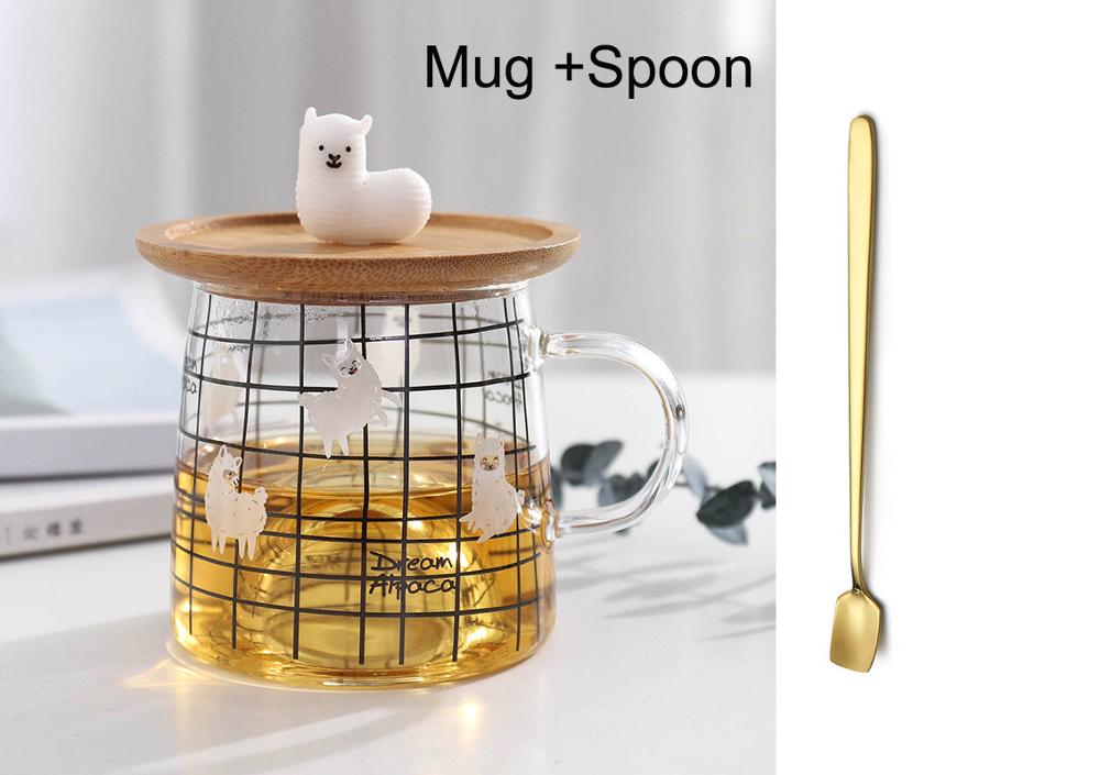 Leuke 3D Alpaca Glas Mok Met Bamboe Deksel, hittebestendig Glas Mokken Ochtend Mok Melk Koffie Thee Ontbijt Cup Voor: 06