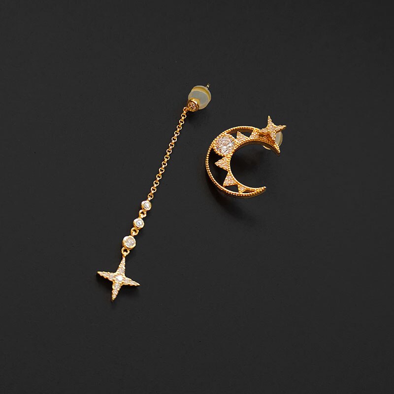 S925 Zilveren Ster En Maan Ketting Asymmetrische Maan Persoonlijkheid Oorbellen Mode Monaco Vrouwen Sieraden