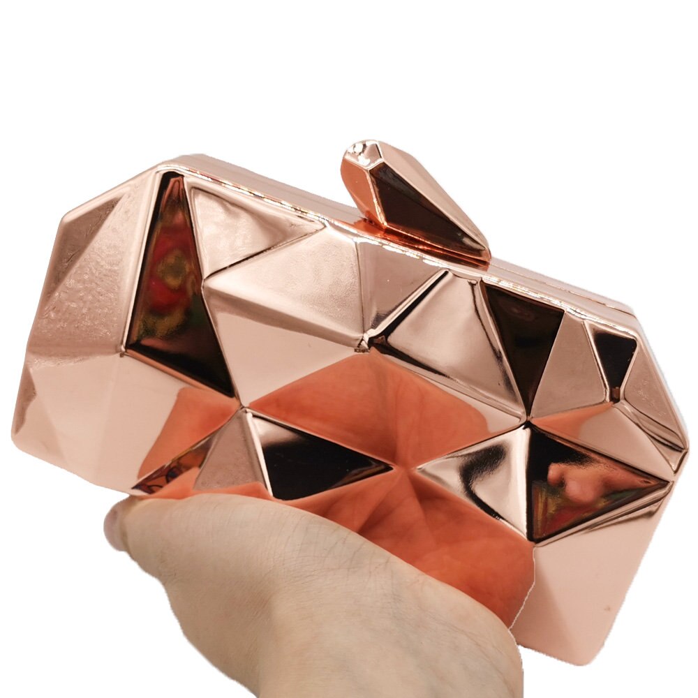 Boutique De FGG Hexagon Vrouwen Rose Gold Metal Koppelingen Avond Party Box Clutch Bag Keten Schoudertas Handtas Purse