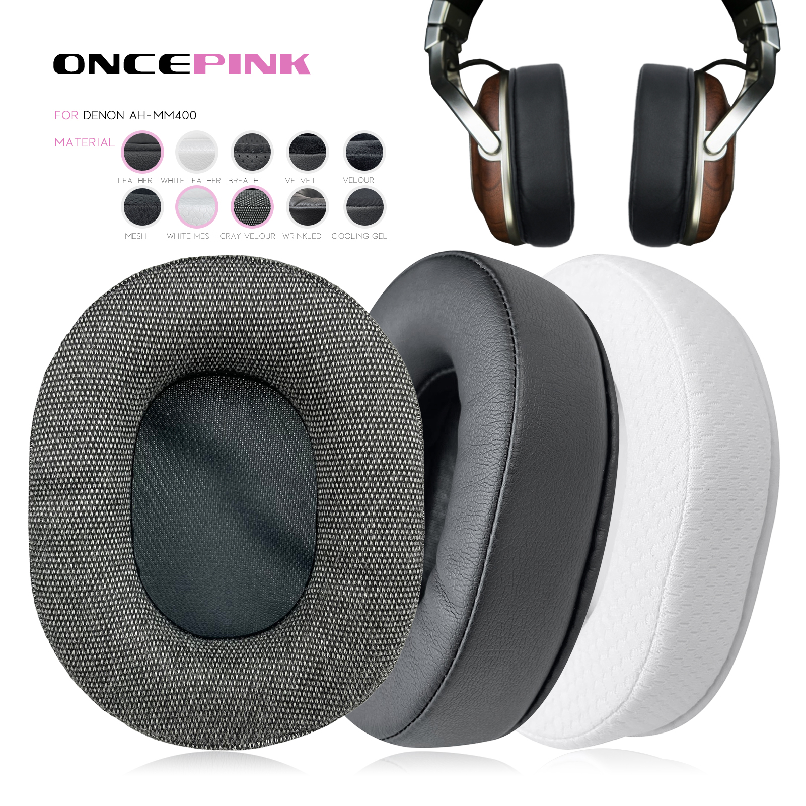Oncepink Vervanging Oorkussens voor Denon AH-MM400 Hoofdtelefoon Dikker Kussen Oorschelpen Headset Oor Covers Oorbeschermers