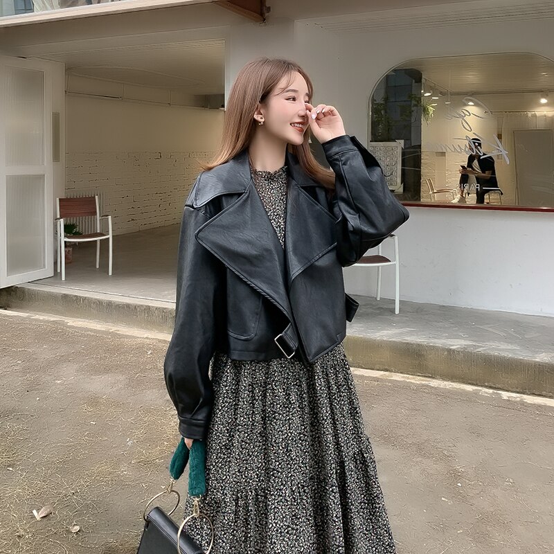 Spring Products Leather Coat Coat Women's Short Jacket High-waiste
