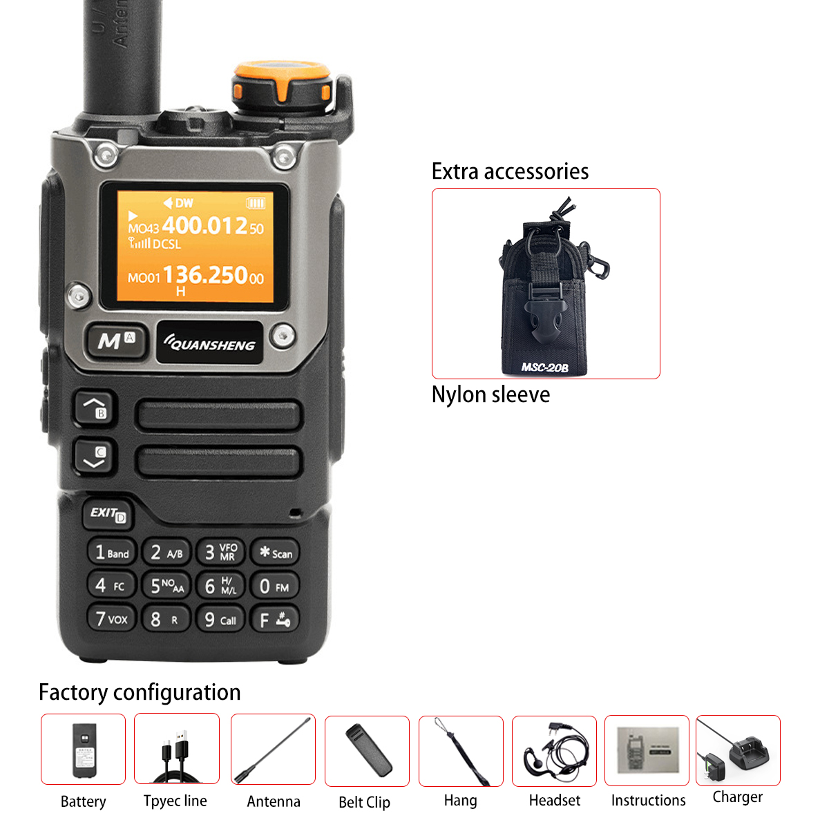 Quansheng uv -k6 walkie talkie 5w air band radio type c charge uhf vhf dtmf fm scrambler noaa wireless frequency two-way cb radio: Black / American