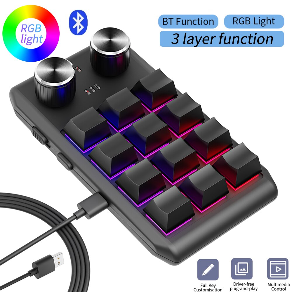 Programowanie makro Niestandardowa 2-klawiszowa klawiatura Bluetooth RGB 12-klawiszowa kopia Wklej Mini przycisk Klawiatura do gier Mechaniczna klawiatura Macropad Hotswap