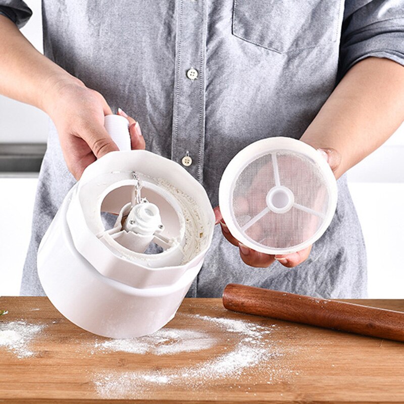 Electric Flour Sieve Bolt Battery Operated Sifter Plastic Cup Shape Mechanical Hand-Held Shaker Flour Sieve Baking Tool White