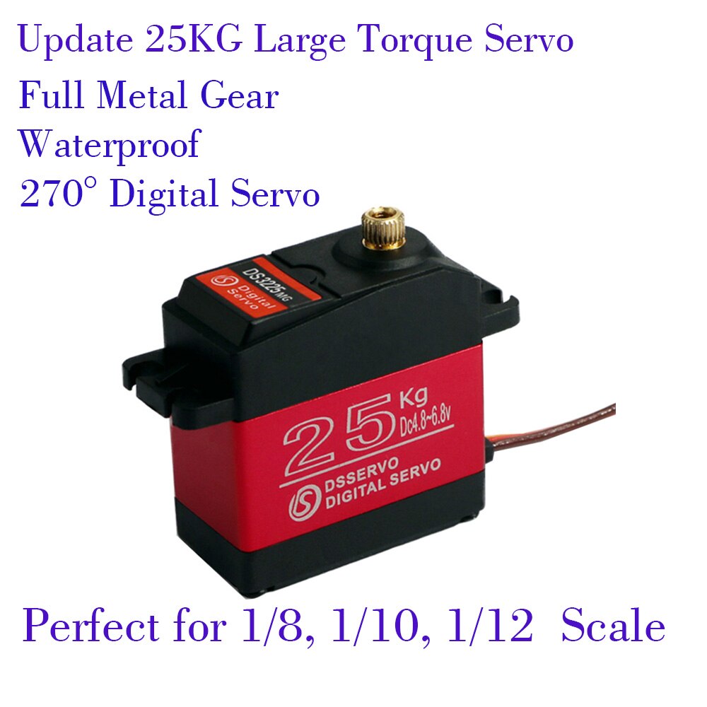 DS3225 25KG 270° Waterproof Servo Full Metal Gear Large Torque Digital Servo with 25T Servo Arm Horn for 1:8/1:10/1:12 RC Car