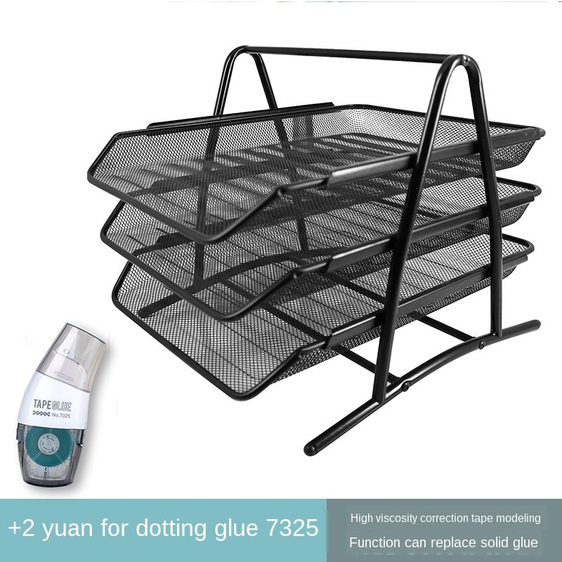 Mesh Ocument Shelf Three Layer Four-layer Document Holder Data Basket Storage Shelf Metal File Frame Office Desktop Rack Files: Set meal 2