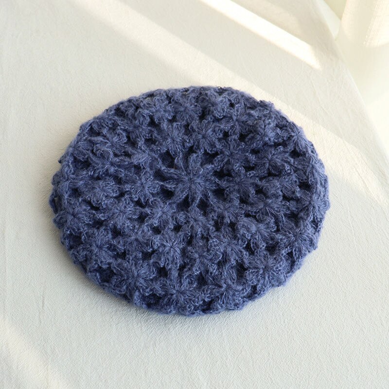 Håndlavet blød hellig ud beret hue til kvinder vinter varm mohair kunstner strikket hat hæklet gorros