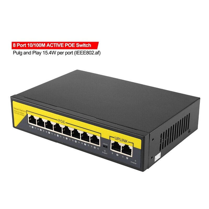 10 Poorts Switch,8POE En 2 Uplink, 802. 3af/Op, 120W Ingebouwde Power, Vlan Tot 250M, metalen Plug & Play Netwerk Switch