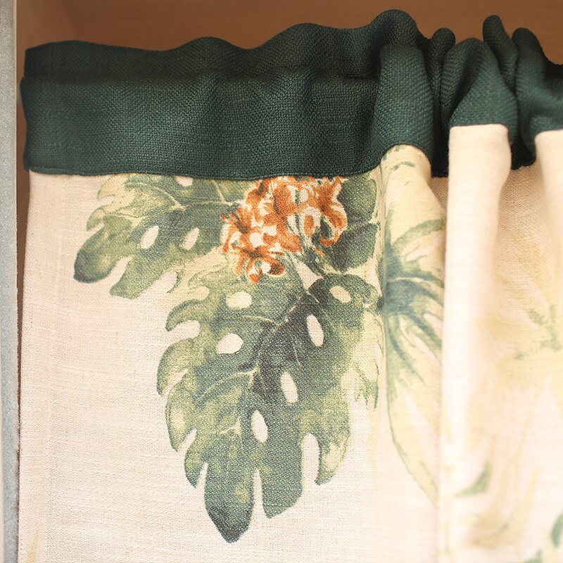 DUNXDECO Short Curtains For Kitchen Door Half Cortinas Fresh Garden Green Plants Palm Leaf Rideau Romantic Window Blind Fabric