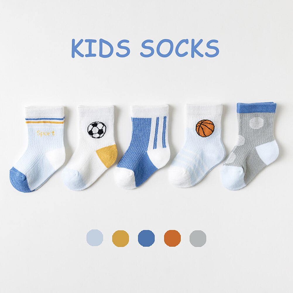 5 pz/set calzini da ragazzo a metà tubo da 0 a 6 anni calzini antiscivolo per bambini in cotone per bambini calzini Unisex traspiranti primavera autunno: 922C / 3-5Years