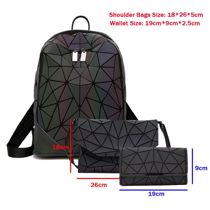 3pcs Set Women Backpack Holographic Luminous Ladies Back Pack School Backpacks For Teenage Girl Backpack Envelope Shoulder Bag