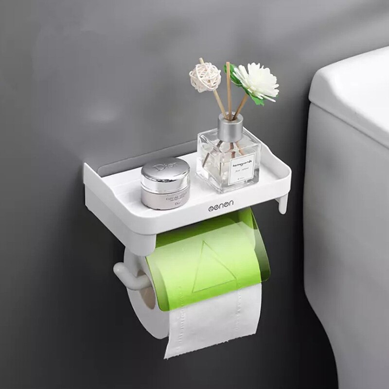Bathroom Toilet Paper Holder Paper Tissue Box Plastic Toilet Dispenser Wall Mounted Roll Paper Storage Box Free Punch Bathroom: Light Green