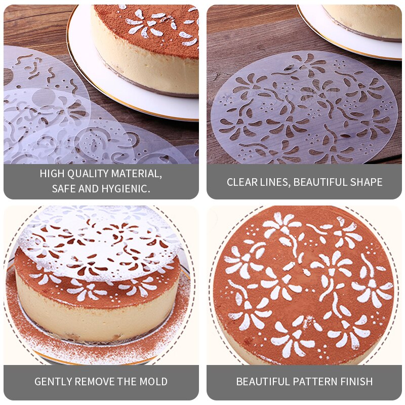 Pvc spuitvorm koffie suiker poeder zeef cakevormen transfervorm taartdecoratie gereedschap keuken bakaccessoires 4pc/ stuks