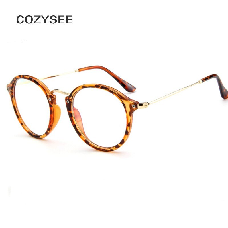 Black Round Transparent Glasses Eyeglass Frame for Women Men Myopia Nerd Optical Glasses Frame Luxury Clear Lens Men's Glasses: LEOPARD