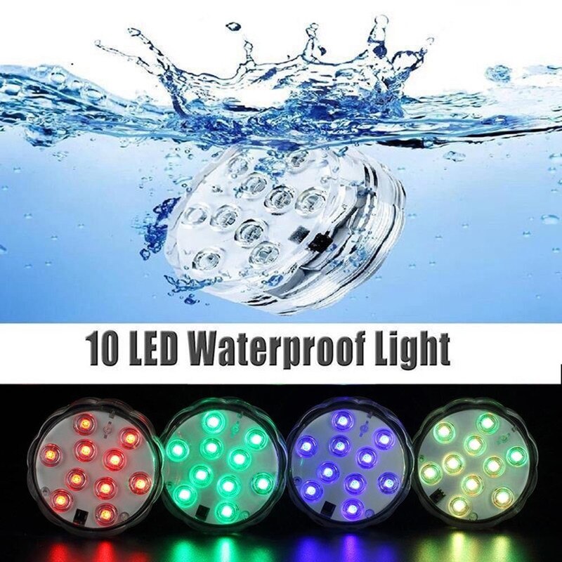 10 LED Remote Control RGB Submersible Light LED Underwater Light Battery Power Vase Bowl Garden Party Xmas Decor Lamp Waterproof