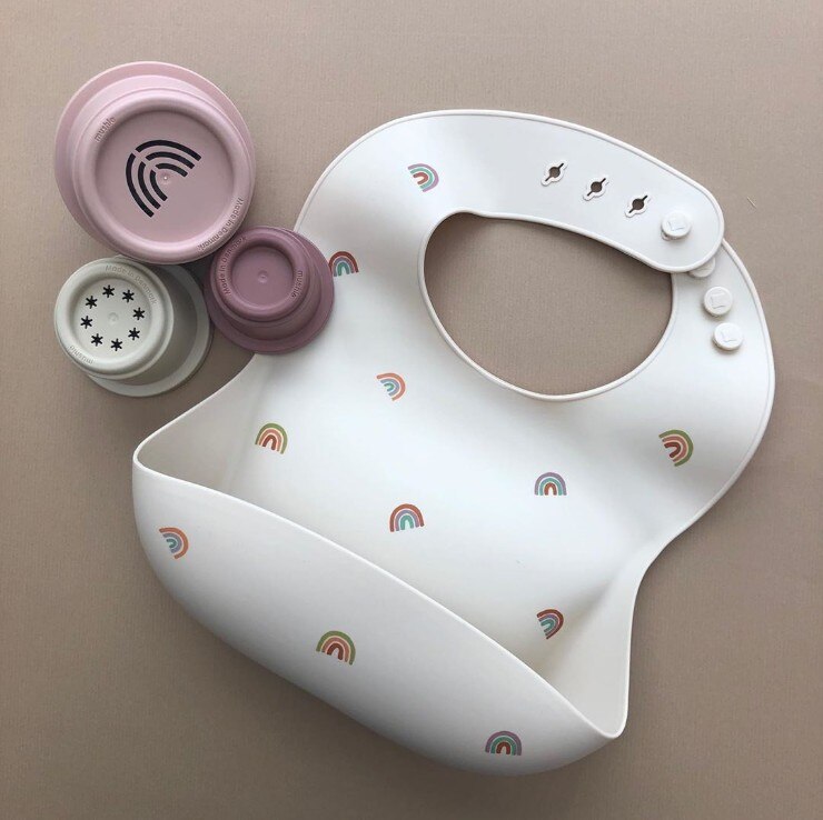 Bavoir imperméable en Silicone pour bébé, alimentaire, en forme de cerise arc-en-ciel, fournitures d'alimentation pour enfant, tous les accessoires: rainbow