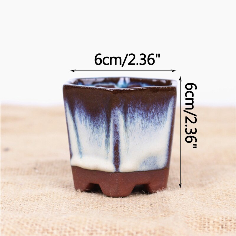 Ceramic Succulent Flower Pot Polygonal Purple Clay Pot Simple Home Garden Bonsai Pot Thumb Basin: B
