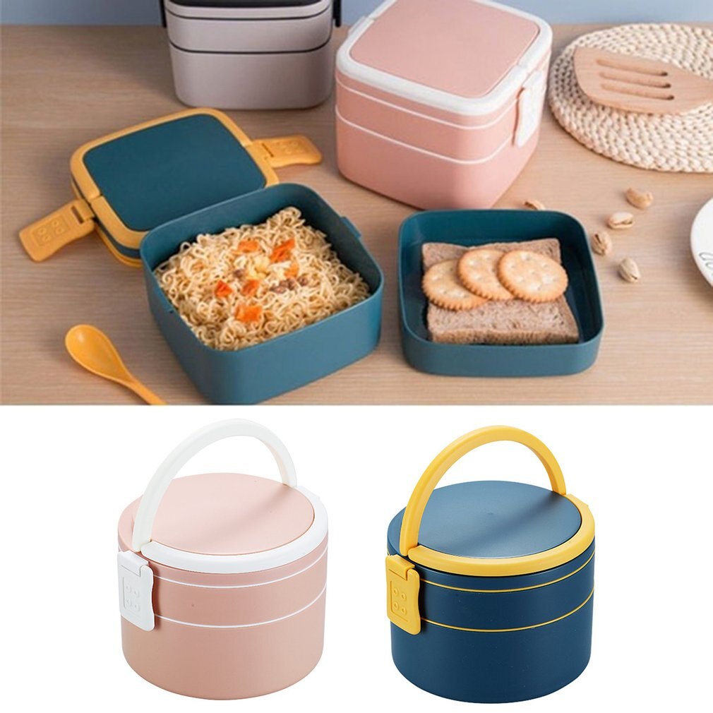Portable Handle Lunch Box Round Double-layer Fitness Lunch Box Plastic Microwave Heating Fresh-keeping Sealed Lunch Box