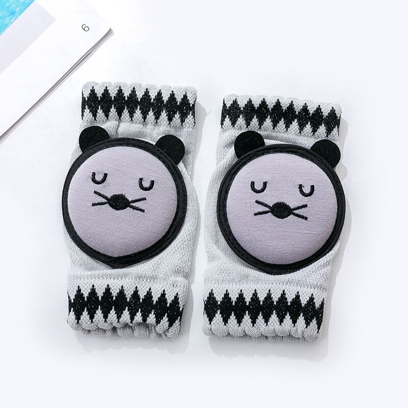 0-3Years Baby Knee Pads Infant Non Slip Crawling Elbow Cartoon Animal Mesh Breathable Kneepads Protector Toddler Safety Cushion: Black cat