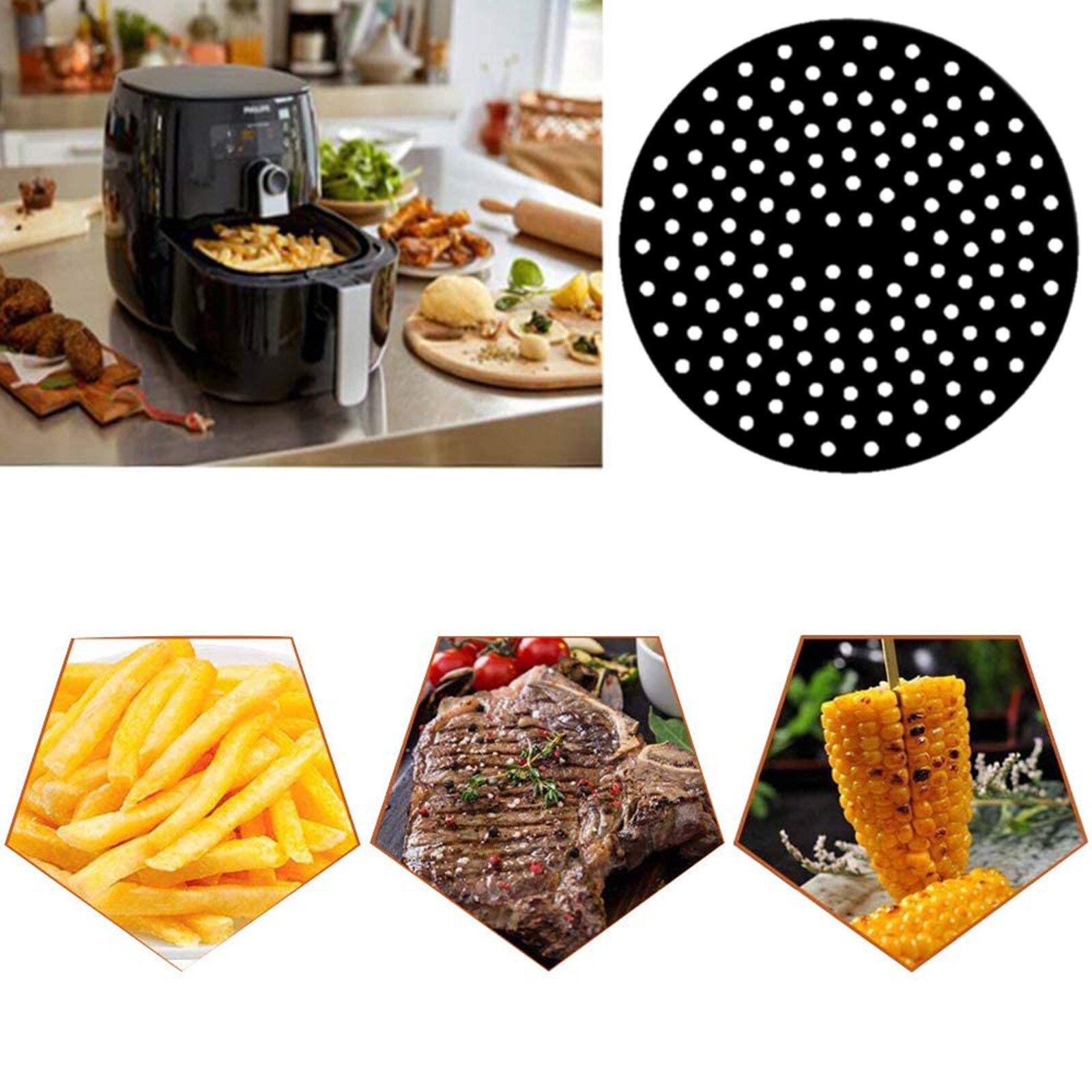Reusable Air Fryer Liners Round Non-Stick Silicone Air Fryer Basket Mats Accessories For Ninja Gourmia Power and More BPA