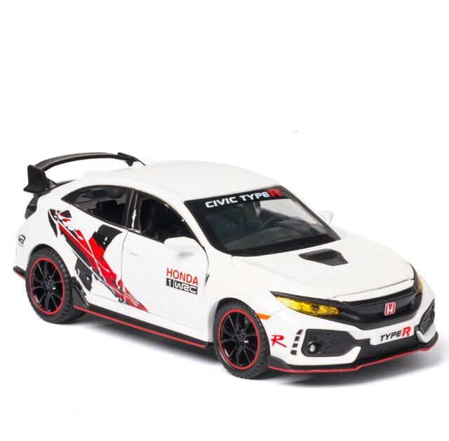 Toy 1:32 HONDA CIVIC TYPE-R Diecasts &amp; Vehicles Metal Car Model Sound Light Toys For Children Christmas Collection: White 2 No Box