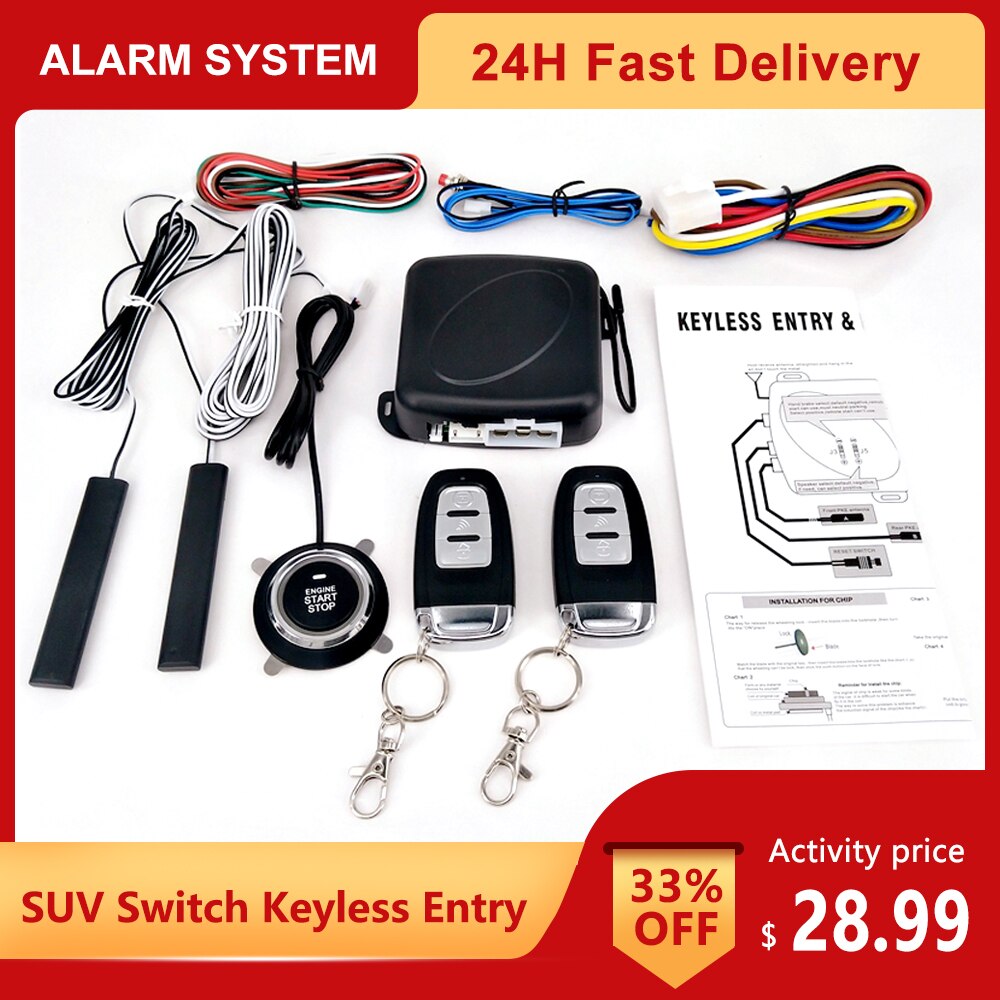 Universele 9Pcs Auto Suv Schakelaar Keyless Entry Motor Start Alarmsysteem Drukknop Remote Starter Stop Auto Anti-diefstal Systeem