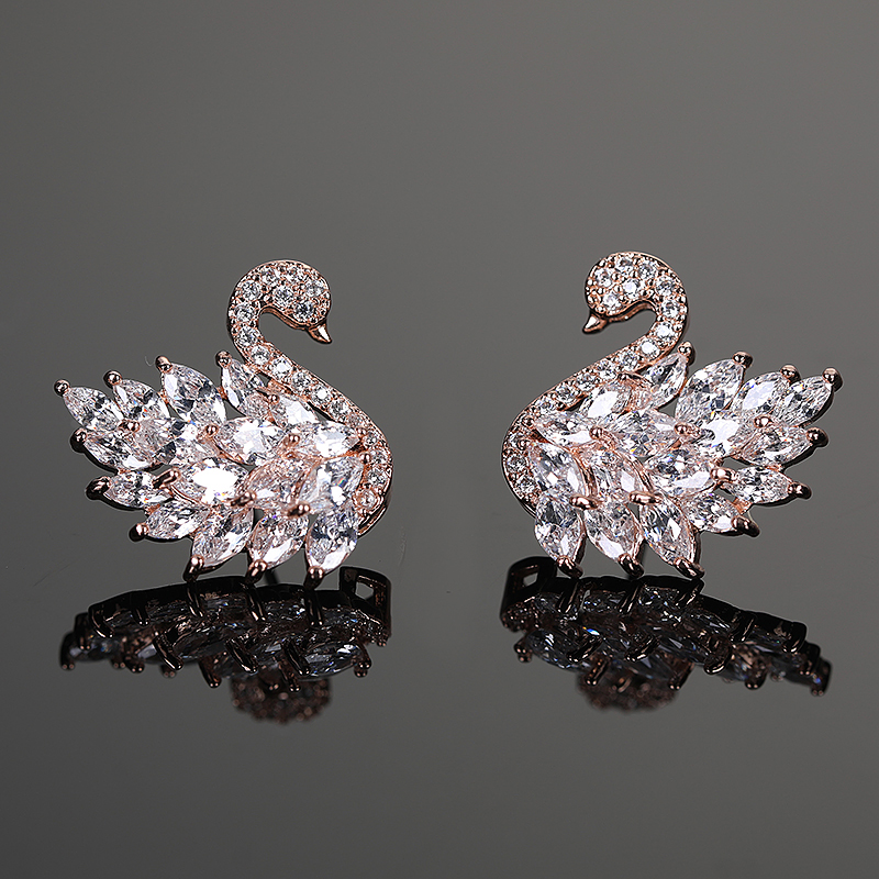 Boucles d'oreilles couleur cygne de Style déesse de luxe léger, boucles d'oreilles en Zircon micro-pavé, boucles d'oreilles longues à la et polyvalentes: Rose
