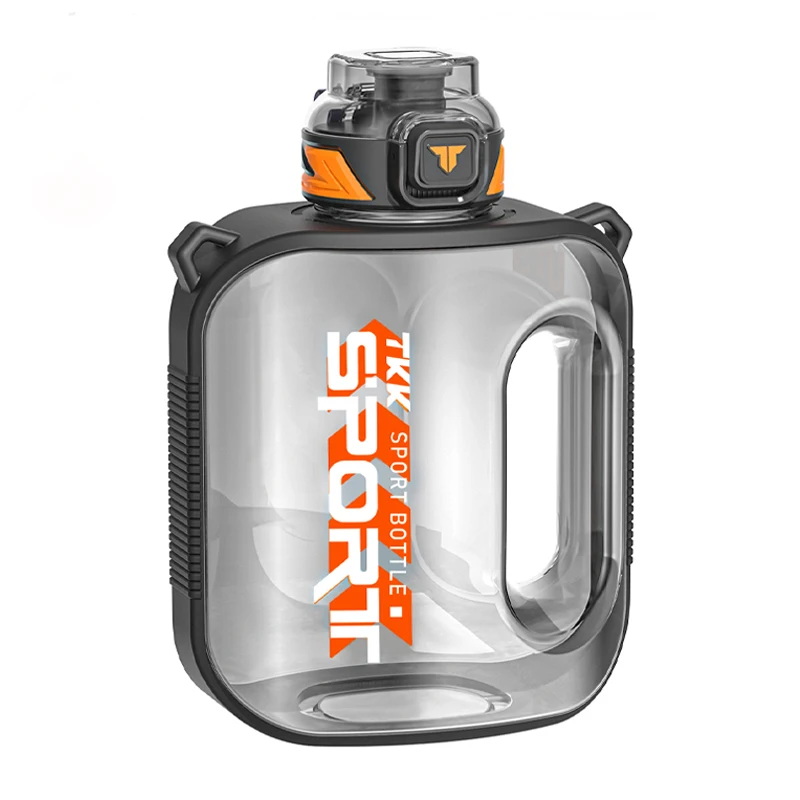 Tkk 1/1.6/2l Sportwaterfles Tritan Creatieve Beker Met Grote Capaciteit Hittebestendige Outdoor Reisketel Voor Volwassenen Sportschool Fitnesskannen: Black / 1.6L