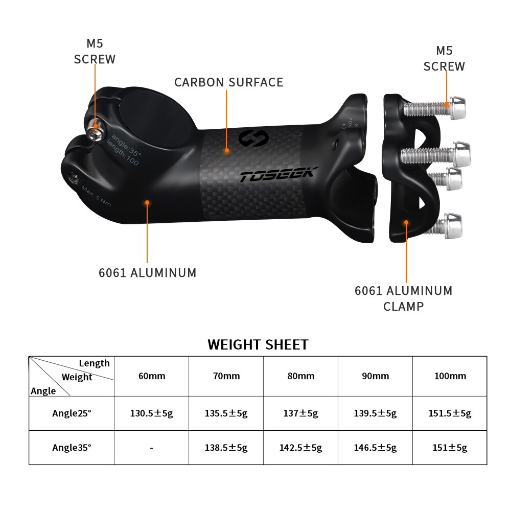 TOSEEK ZF-eins Kohlenstoff Stengel 25/35 Grad Mountainbike Vorbau 31,8mm Lenker Vorbauten 60/70/80/90/100mm Schwarz und verrotten Fahrrad Teile