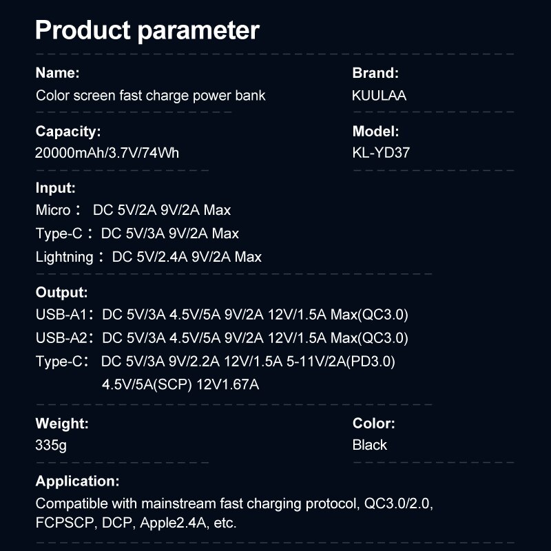 Kuulaa Digitale Display Power Bank 20000 Mah Qc Pd 3.0 Poverbank Snelle Opladen Powerbank 20000 Mah Usb Externe Batterij Oplader