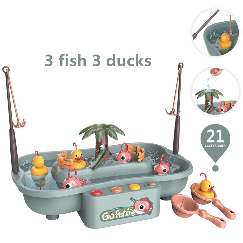 freundlicher Magnetischen Angeln Spielzeug Musik Elektrische Durchblutung Ente Angeln Plattform Rotierenden Schlecht Spielzeug Für freundlicher Wasser Spielen Spiel: Grün 21Stck