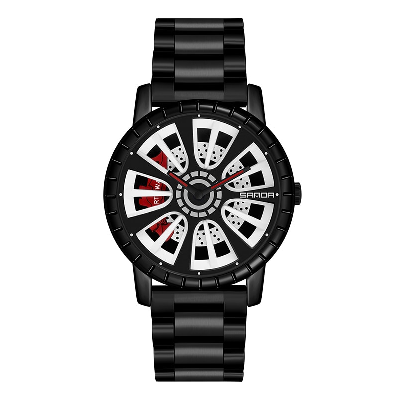 Horloge Mannen Quartz Horloges Roestvrij Stalen Horloge Luxe Zwarte Ronde Autobanden Vorm Mineraal Gehard Glas Accessoires