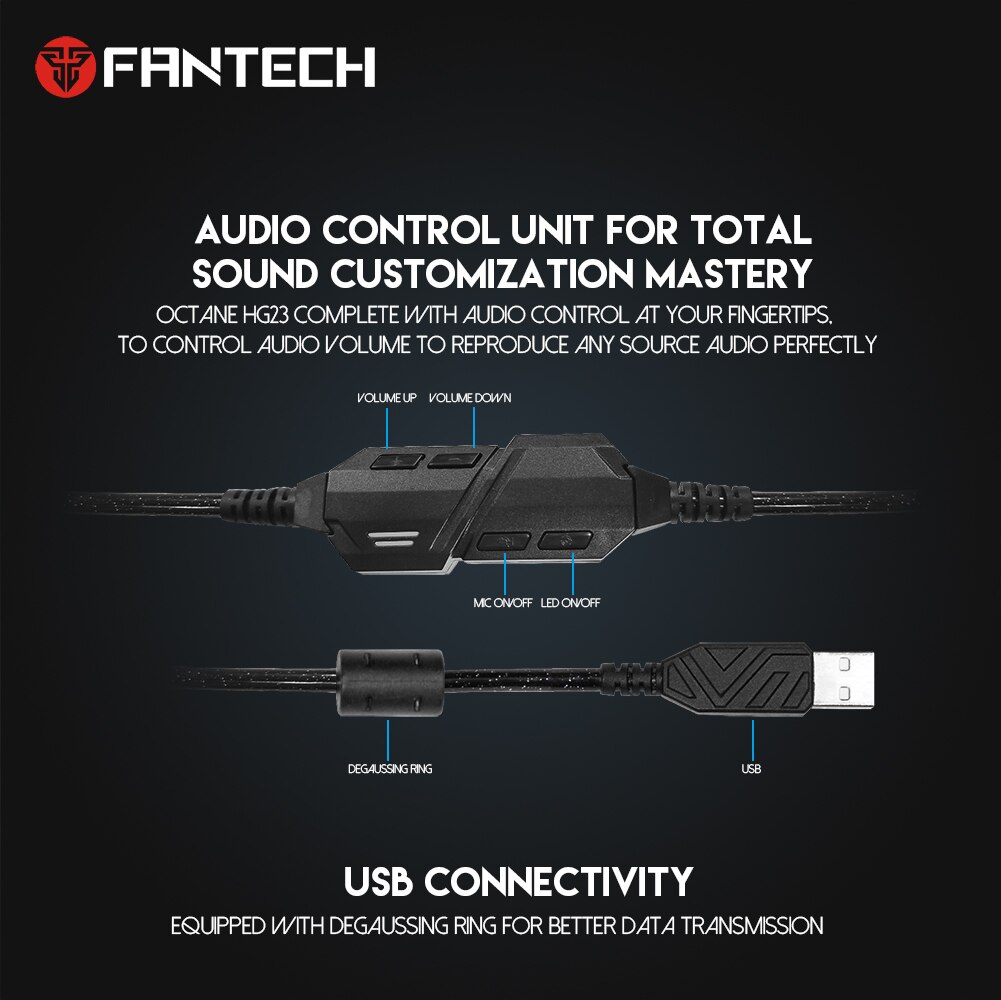 FANTECH – casque de jeu HG23, écouteurs 7.1 son stéréo, Microphone USB respirant, lumière rvb, pour PC portable