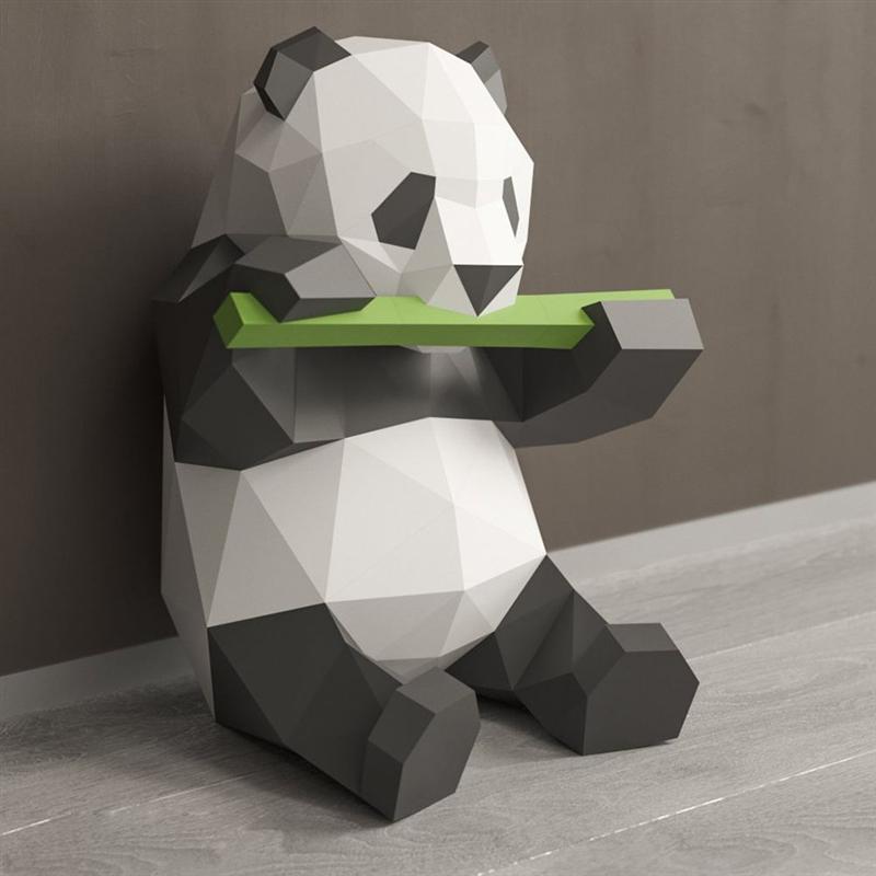 1 Pc Panda Eet Bamboe 3D Papier Model Diy Hand Gegoten Decoratie Ornamenten Speelgoed Geometrische Origami (Iriserende/Kaart papier)