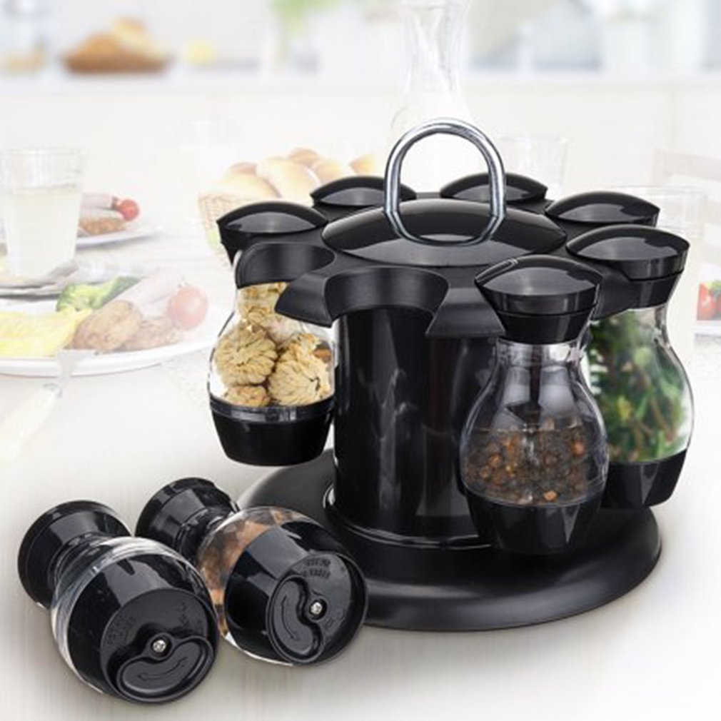 8 Jar Rotating Spice Rack Carousel Kitchen Storage Holder Condiments Container Kitchen Seasoning Bottle Set