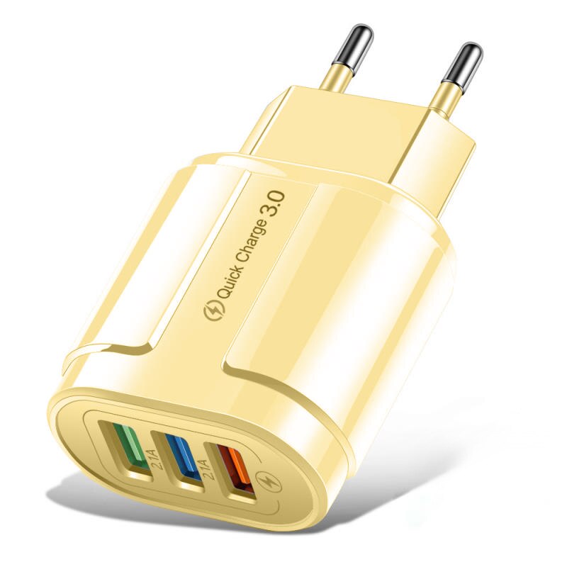 18W USB Ladegerät 3A Schnelle Ladung 18W praktisch Adapter für iPhone12 Profi Max EU/uns-stecker Zauberstab ladegerät für Xiaomi Huawei Samsung: uns Stecker(eben) / 3 USB Gelb