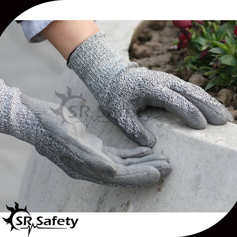 Srsafety 6 paar anti-snij pu-handschoenen, snijbestendige handschoen, snijniveau 5
