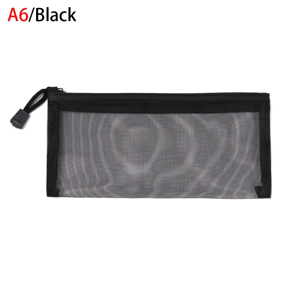 Effen Kleur Nylon Rits Etui Mesh Pen Zak Cosmetische Opslag Transparante Raster Handtassen Portemonnee Mode: A6 Black