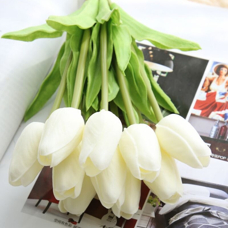 10 stk billig pu tulipan bukett høst dekorasjon vaser til hjemmedekor borddekking kunstige blomster bryllup dekorative blomster: 11
