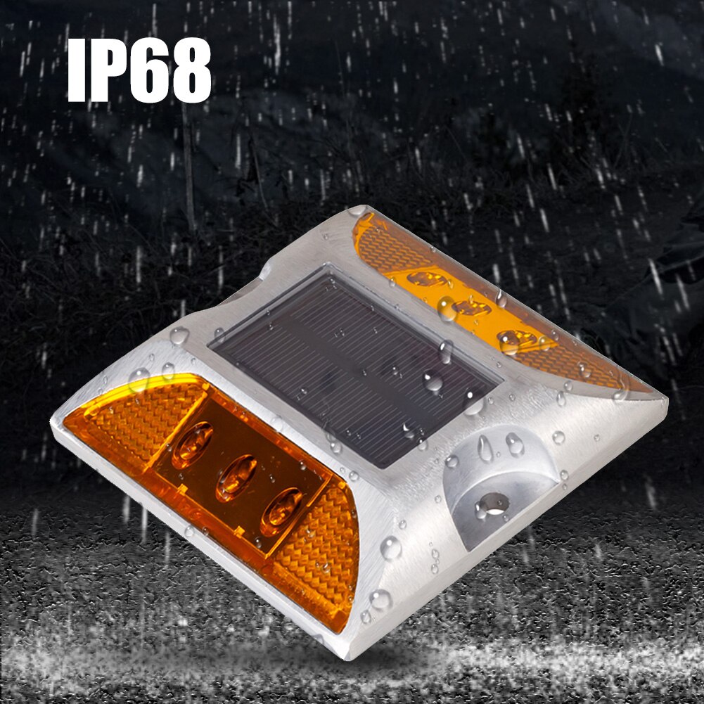 2pcs Waterproof Aluminum Outdoor Solar Powered Road Stud Light Reflective Warning Double-sided 6LED Induction Ground Path Lamp