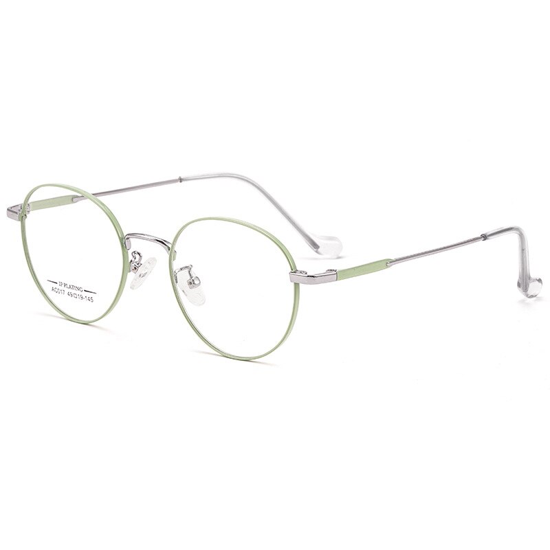 KatKani Titanium Alloy Two-tone Spectacle Frame Retro Round Men and Women Myopia Optics Prescription Eyeglasses Frame AC017: Green Silver
